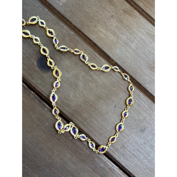 Gold-Tone Necklace With Purple Gemstones - Picture 12 of 12